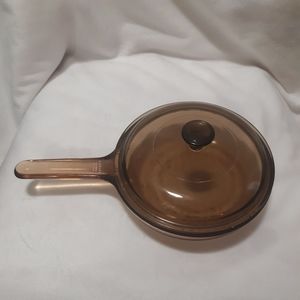Vision Corning France 7” Frying Pan Skillet Waffle Bottom Amber W/ Pyrex Lid